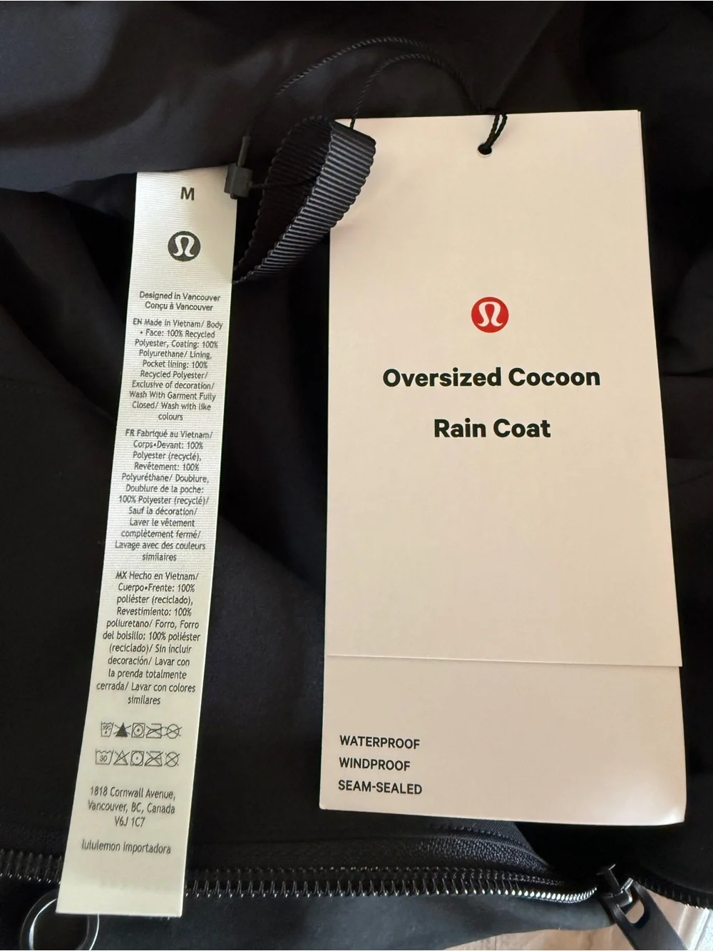 New LULULEMON Oversized Cocoon Raincoat Jacket Rain Coat, Medium, Black